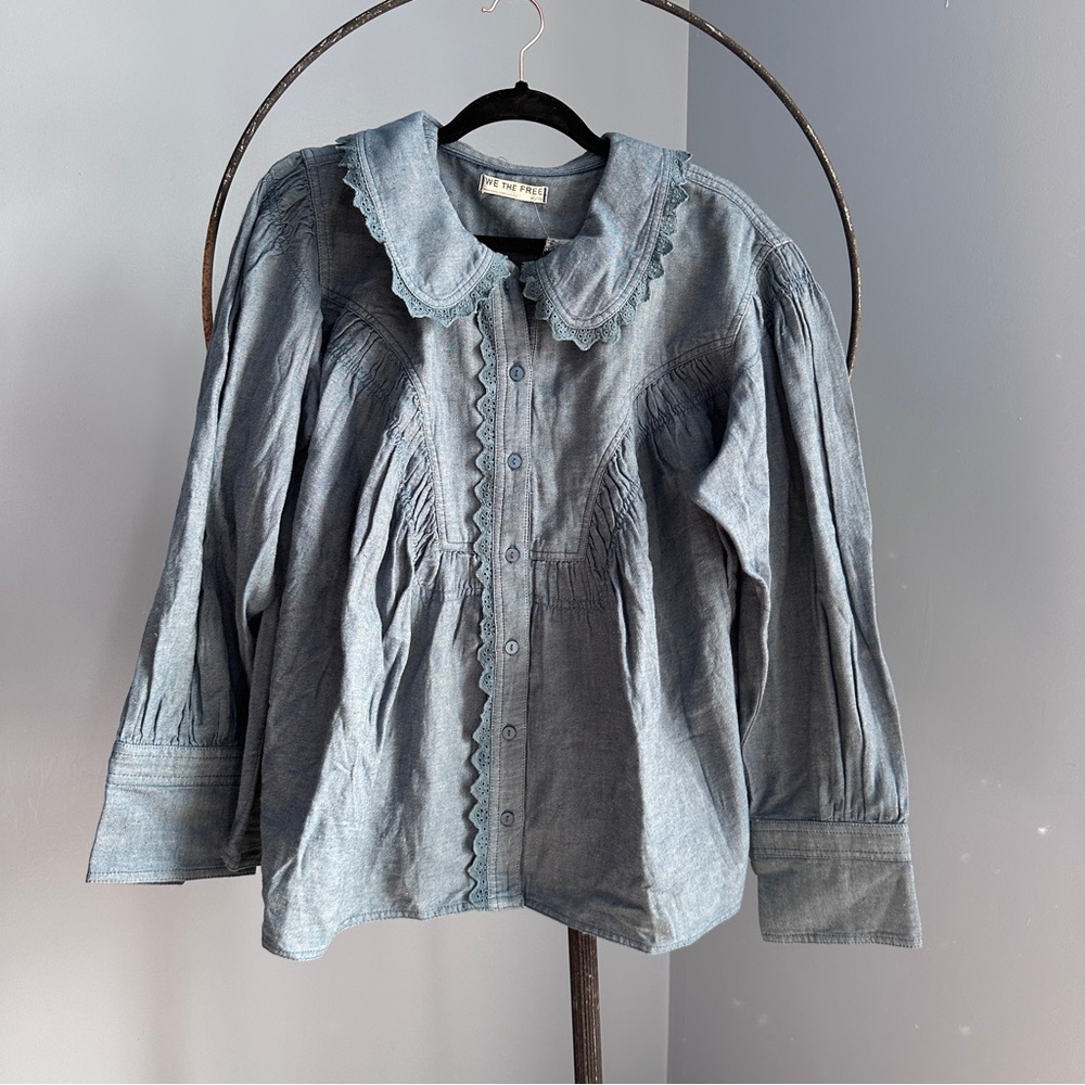 We The Free Blue Button-Up Shirt